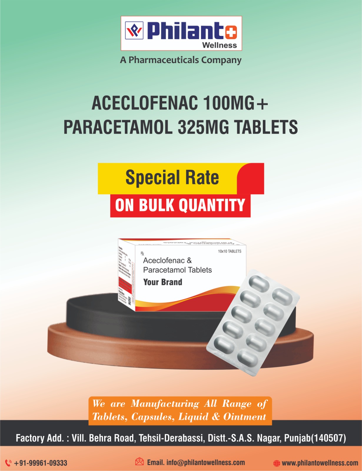 Aceclofenac and Paracetamol Tablets Manufacturer In India